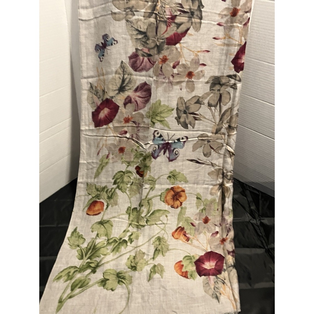 NWOT Fraas Botanical Floral Butterfly Rectangle Scarf Wrap 100% Cashmere Fray